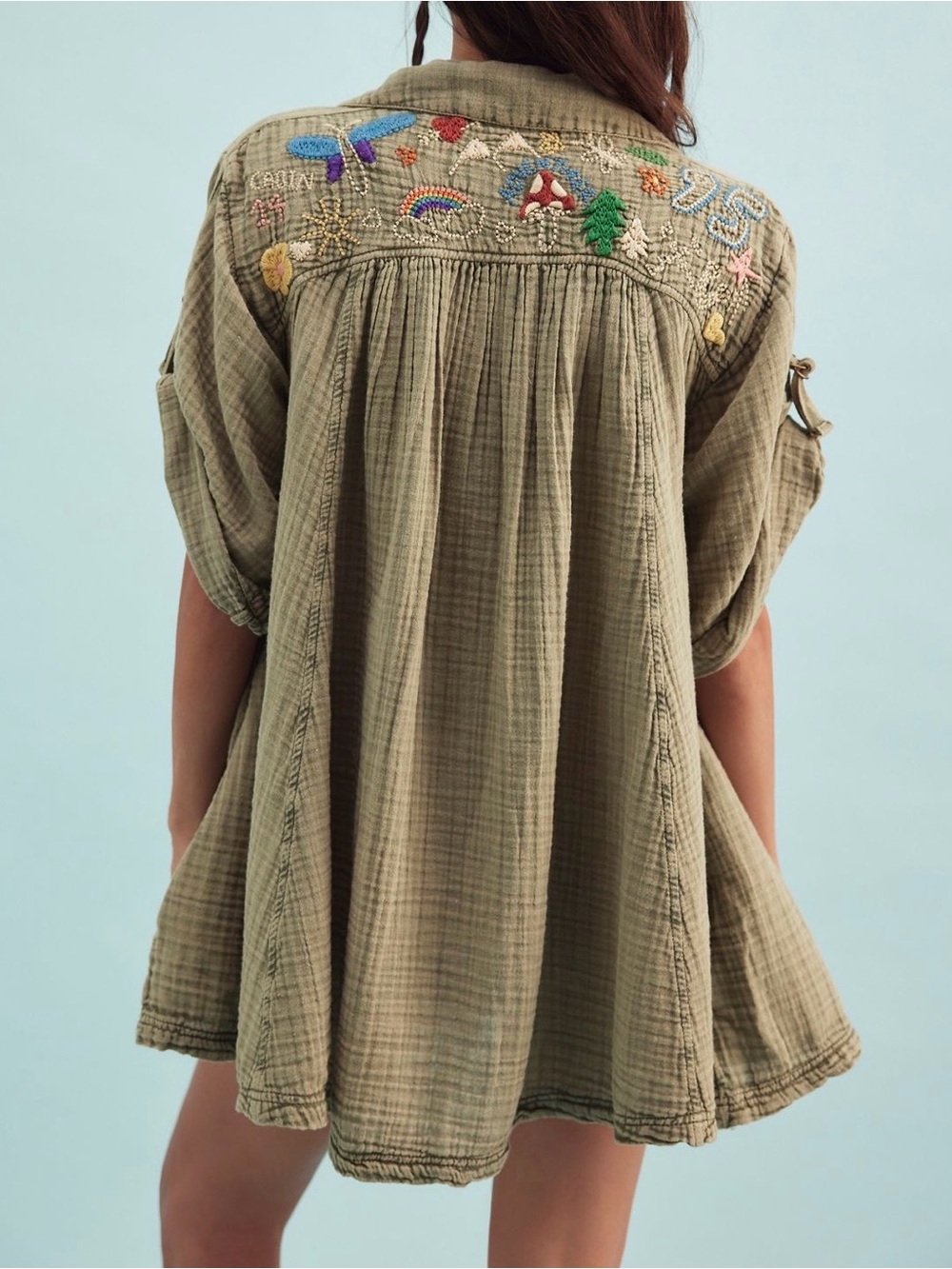 FREE PEOPLE TRACKING TRAILS SHIRTDRESS MINIDRESS Small OVERSIZED - Picture 3 of 4
